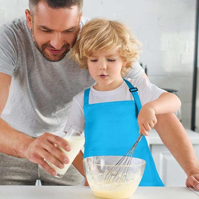 6 Pack Kids Apron Bulk with 2 Pockets Adjustable Chef Art Apron Kids Painting Aprons for Cooking Baking Painting Crafting Grilling Activity（Blue）