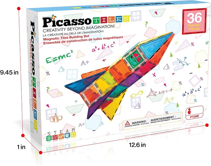 PicassoTiles Magnetic Tiles Rocket Set Construction Toy Magnet Building Block Engineering STEM Learning Child Brain Development Stacking Kit Window Door Playboard for All Ages 3 and Up PT36B