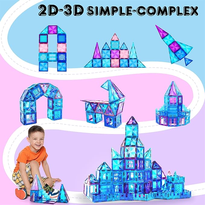 AFUNX Magnetic Tiles, 116PCS Magnet Building Blocks, 3D Diamond Magnetic Blocks, Construction Stem Toys for Kids, Educational Toys for Boys Girls Ages 3 4 5 6 7 8 (116 PCS)