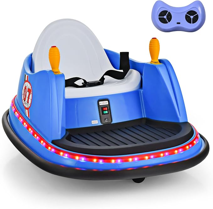 HONEY JOY 12V Toddler Bumper Car, Battery Powered Baby Ride on Bumper Car, Dual Joysticks, Flashing LED Light & 360 Degree Spin, Electric Vehicle Ride on Toys w/Remote Control, Gift for Boys Girls