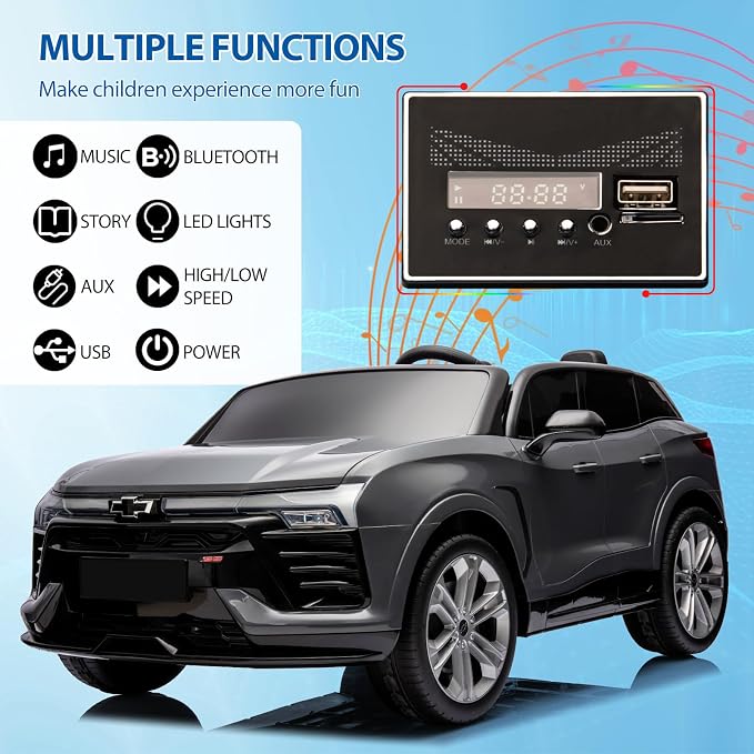 24V 2-Seater Electric Car for Big Kids, Licensed Blazer Chevrolet Ride on Car w/Parent Remote Control, Music, Headlights & Spring Suspension, Battery Powered Ride-on Toy for Kids Ages 3-8, Grey