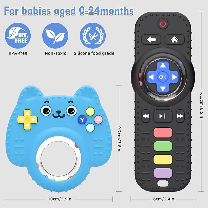 Chuya 2 Pack Baby Toys for Infants 0-24 Months, Remote Control Teether | Silicone Baby Rattles with Sensory Relief, Gift for Boys Girls