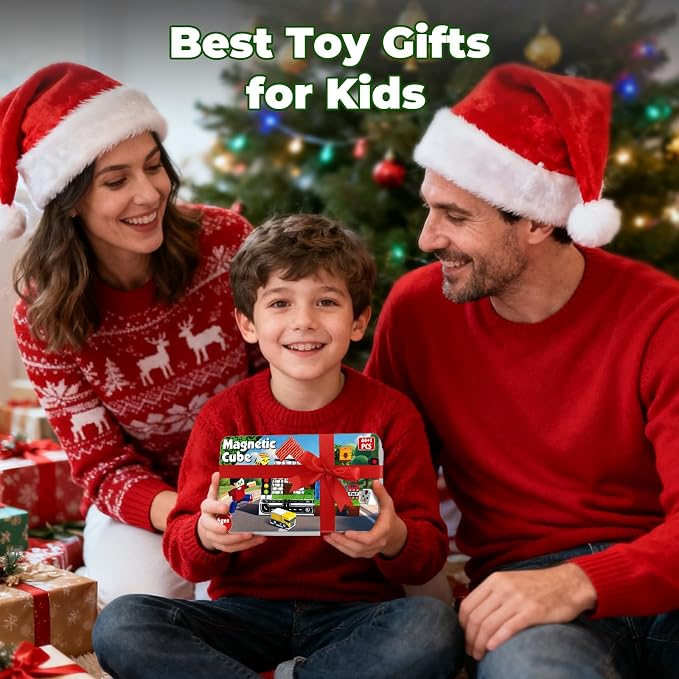 45 Pcs Travel Magnetic Blocks -Mini Magnetic Building Blocks for Kids Ages 4-8, Magnet Cubes Stacking Toys with Portable Metal Box, Birthday Gift for 3+ Year Old Boys Girls