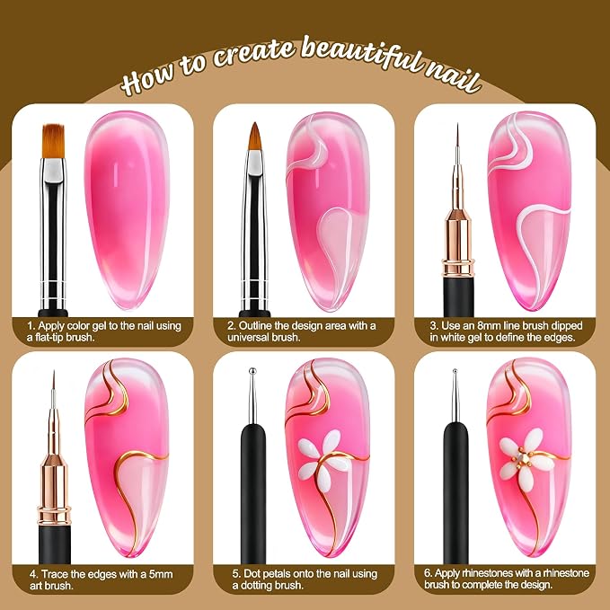 Artdone Nail Art Brushes and Dotting Tools Kit 11PCS Gel Polish Liner Design Pens for Nail Decorations Supplies Drawing and Nail Paint Brushes Small Detail Accessories Brushes