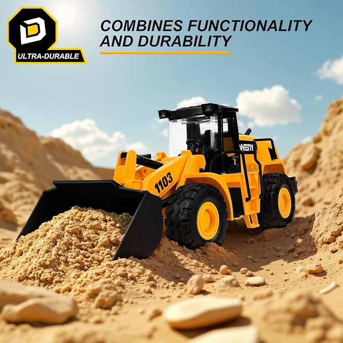 Bulldozer Toy, 16" Front Loader, 1:10 Scale Classics Bulldozer, Wheel Loader with Real Working Arm & Bucket, Lights & Sounds Construction Vehicle Toy for Boys and Girls, Kids, Toddlers, Ages 3+