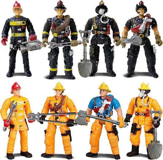 SCAHOW 8 Pieces Firefighter Action Figures, Frefighter Toys for Boys Girls Kids, Fireman Toy Figure & Playsets with Accessories, Great for Gift Party Decoration Christmas Stocking Stuffers