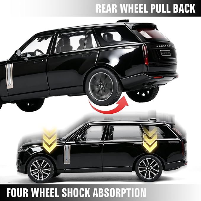 Toy Car Model 1/24 Diecast Cars Compatible with Land Rover Range Rover Off-Road SUV Collect Model Car Kits for Adults and Boys Metal Toy Cars for Kids Age 3+ Pull Back Cars with Light and Sound（Black）