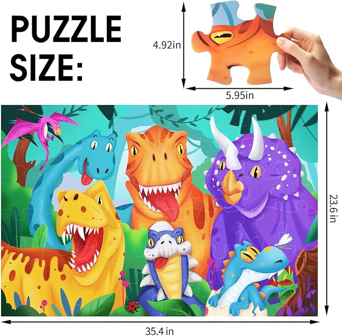 Jumbo Floor Puzzle for Kids Dinosaur Jigsaw Large Puzzles 48 Piece Ages 3-6 for Toddler Children Learning Preschool Educational Intellectual Development Toys 4-8 Years Old Easter Gift for Boy and Girl
