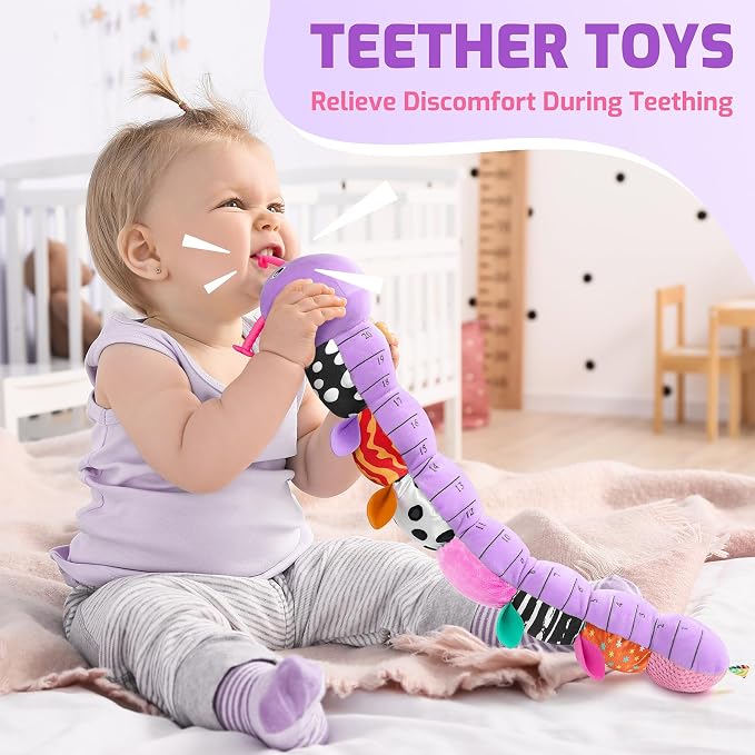 Sumobaby Infant Baby Musical Stuffed Animal Toys for 0-3-6-12 Months,Multi Sensory Toys with Crinkle and Rattles, Tummy Time Toys for Newborn Boys Girls, Caterpillar, Purple