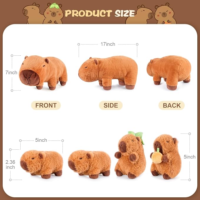 SuzziPals 5-in-1 Capybara Stuffed Animals with Babies Inside, 5Pcs Set Capybara Plush with Mommy & 4 Babies, Soft Pillow Plushies Decor, Cute 3 to 8 Year Old Girl Gift, Imaginative Play Toy (Capibara)