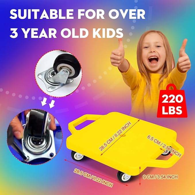 4 Pcs Sports Scooter Board with Handles Sitting Scooter Board Colored Plastic Casters Sport Floor Scooter Board Children Gym Indoor Outdoor Activities Play Equipment