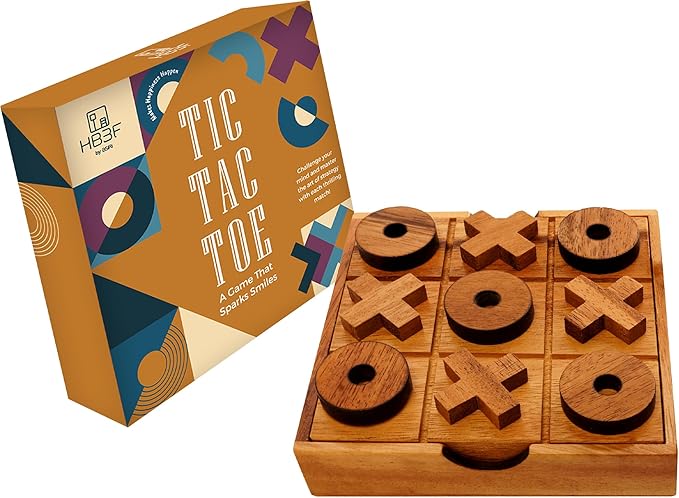 BSIRI Wooden Tic Tac Toe Game Coffee Tabletop XO Blocks Ideal for Family Living Room Games Night for Adults for Desk Decor and Unique Wood Gifts for All Occasions 5.5 Inch