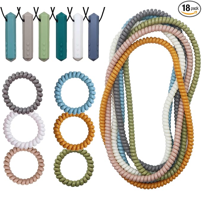 Chew Necklaces for Sensory Kids, 18 Pack Chewy Toys with Autism ADHD SPD, Teething Necklace for Baby, BPA Free