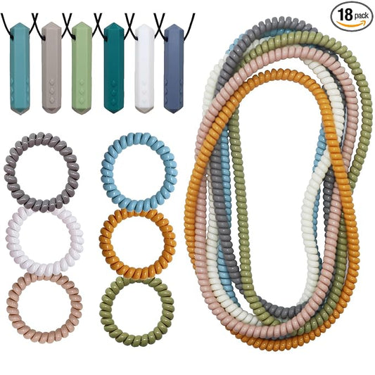 Chew Necklaces for Sensory Kids, 18 Pack Chewy Toys with Autism ADHD SPD, Teething Necklace for Baby, BPA Free