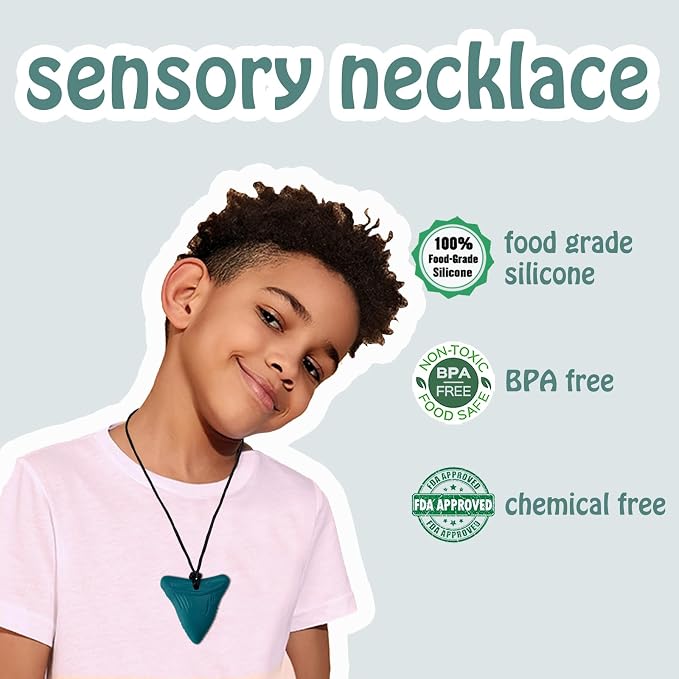 Chew Necklaces for Sensory Kids 6 Pack, Chewy Necklace Sensory Toys for Kids with Autism, ADHD, SPD, Silicone Boys Girls Chew Toys Teething Necklace Reduce Chewing Fidgeting