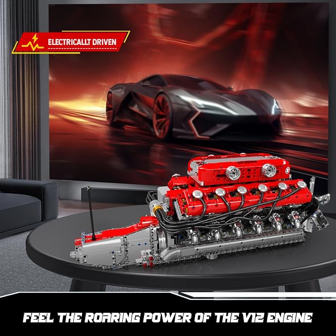 Mould King V12 Engine Model Kit that Runs - Motorized Mini Engines Building Blocks Set with Battery & Gearshift, Car Construction STEM Toy for Adults, DIY Mechanic Engineering Kit (3472+ PCS)