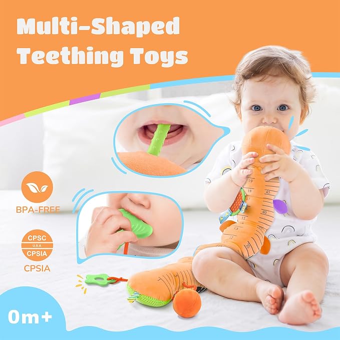 Baby Toys Musical Caterpillar Interactive Multicolored Infant Toy Crinkle Rattle Soft with Ring Bell Stuffed Cuddly Baby Toy with Ruler Design Educational Toddler Plush Toy for Preschool | Stuffed Animals Tummy Time Teething Toys with Mirror Pull Strin...