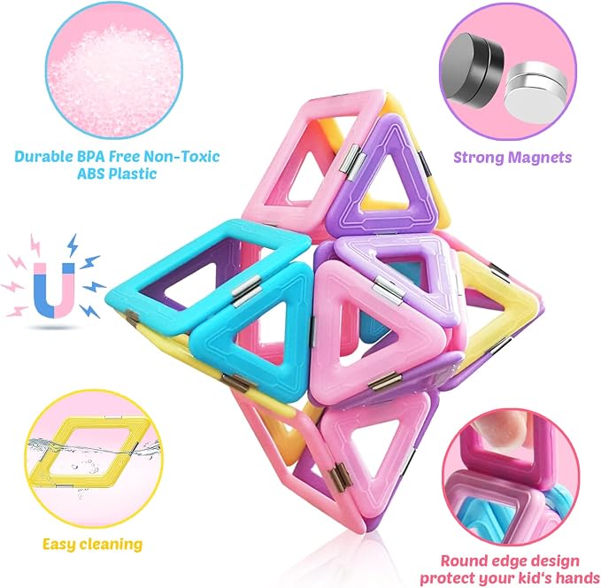 124PCS Magnetic Tiles Toys for 3 4 5 6 7 8+Year Old Boys Girls Upgrade Macaron Castle Blocks Building Set for Toddlers STEM Creativity/Educational Toys for Kids Valentines Day Christmas Birthday Gifts