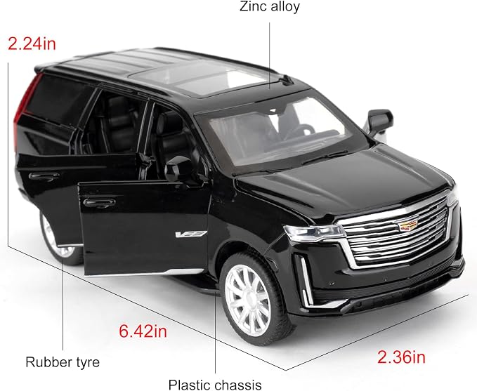 WAKAKAC Toy Cars Compatible for 1:32 Escalade SUV Model Cars, Pull Back Die-cast Vehicles, Collectible Cars with Sounds＆Lights for Kids Boys Girls and Adults, Gift Black