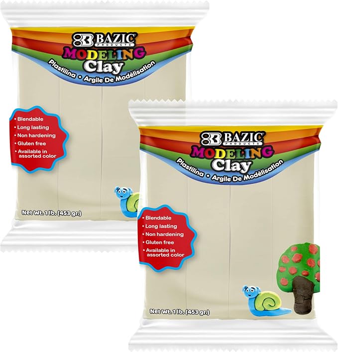 BAZIC Products Cream Modeling Clay, 1 lb, Non-Hardening, for Sculpting Art Crafts, Reusable, 2 Pack