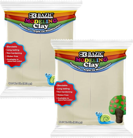 BAZIC Products Cream Modeling Clay, 1 lb, Non-Hardening, for Sculpting Art Crafts, Reusable, 2 Pack