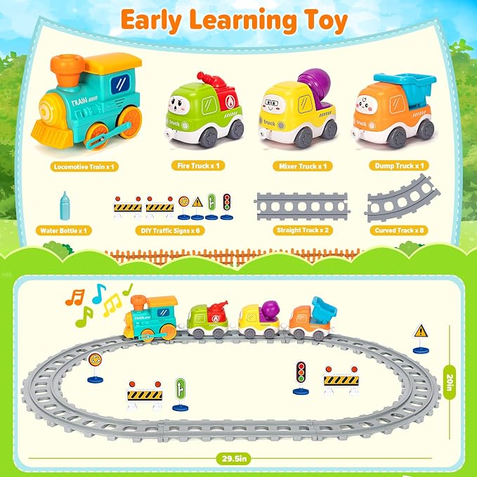 Electric Train Set for Toddlers, Realistic Steam Train Toys with Lights & Music for Kids, Magnetic Truck Toys for Toddler 1-3-5, Christmas Birthday Gifts for 1 2 3 4 5 Year Old Boys Girls