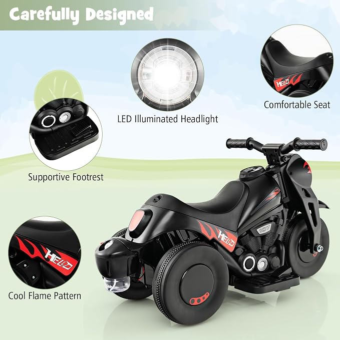 Costzon Kids Motorcycle, 6V Battery Powered Ride on Motorcycle with Bubble Maker, Music, LED Headlight, Forward & Backward, 3 Wheels Electric Motorcycle for Kids, Gift for Boys & Girls (Dark)