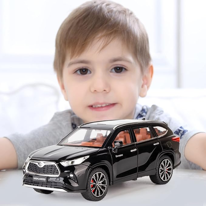 BDTCTK 1/24 Highlander Model Car, Zinc Alloy Pull Back Toy car with Sound and Light for Kids Boy Girl Gift(Black)