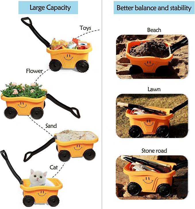 Todders Wheelbarrow Gardening Set, Kids Rake and Shovel Set for Dirt Digging, Garden Tools Equipment for Yard Outdoor Sandbox Summer Beach Toys Gifts for Ages 2-5 Years