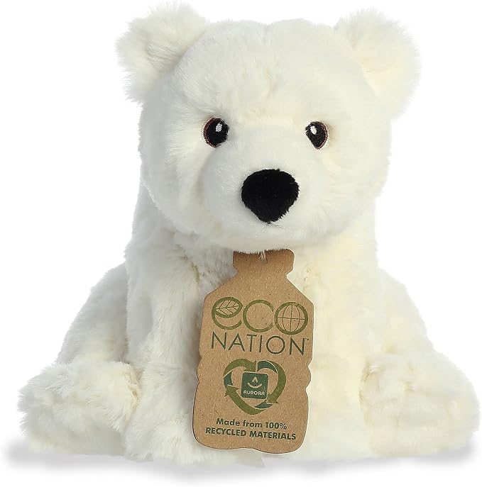 Aurora® Responsibly Made Eco Nation™ Polar Bear Stuffed Animal - Ideal for Playtime Adventures - Perfect for Birthdays or Just Because - White 7.5 Inches