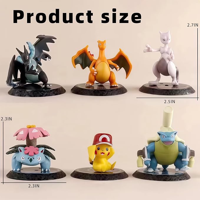 6Pcs Pokemon Collectible Figures, Exquisite Model Ornaments, Creative Anime Peripheral Gifts for Fans