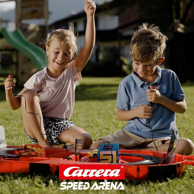 Carrera Speed Arena Cars Slot Car Race Track Set – Lightning McQueen | Portable slot car track toy, race-in-a-case design, includes McQueen & Ramirez cars, travel-friendly for kids, easy setup