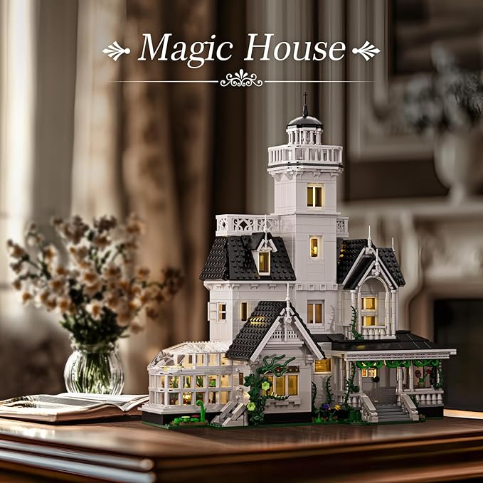 Magic House Building Set with LED Light, Owens House Blocks Toy, Creator Architecture Model Building Kit, Compatible with Lego Horror House, Home Office Decor Gift for Adults (1877PCS)