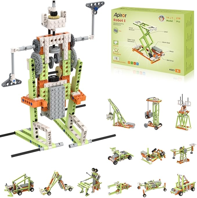 Apitor Robot E STEM Kits for 8-12 Year Old Boy Girl, 14 in 1 Electric Building Toys with Learning Materials, DIY Educational Construction Science Kit for Kids 8-10 10-12 Christmas Birthday Gift