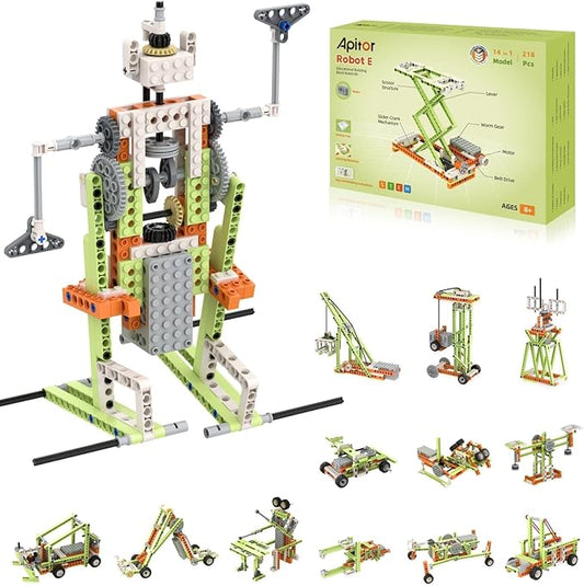 Apitor Robot E STEM Kits for 8-12 Year Old Boy Girl, 14 in 1 Electric Building Toys with Learning Materials, DIY Educational Construction Science Kit for Kids 8-10 10-12 Christmas Birthday Gift