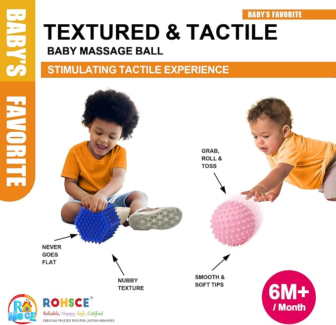 Baby Sensory Balls, 6PCS Soft Textured Spiky Bath Toys 6M+ | Soft Spiky Shapes, Bright Colors, Bath Play, Montessori Toys for Babies 6-12 Months, baby Shower Gifts