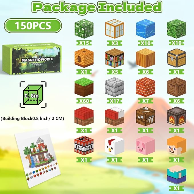 150PCS Magnetic Blocks - 0.8" Magnetic Building Blocks for Kids, STEM Toys, Educational Magnet Blocks, Magnetic Cubes Tiles, Christmas Birthday Gifts for Boys & Girls Ages 3 4 5 6 7 8 9 10