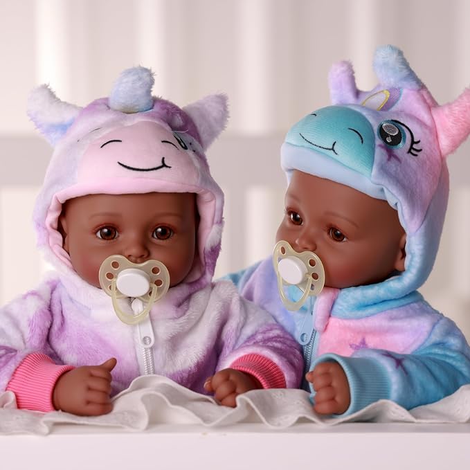 BABESIDE Black Baby Dolls Twins - 17inch Realistic Soft Cloth Body Dolls with Brown Eyes, 3+ Year Old Girls Gifts, Ideal for Nurturing, Interactive Play & Cuddling