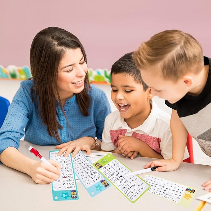 30Pcs Addition and Subtraction Flash Cards, Math Flash Card with 4 Dry Erase Pens 2 Rings, Time Table Flash Cards for 1st to 3rd Grades Fun Learning with Math Game