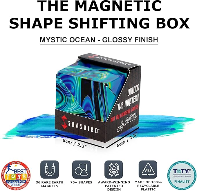 Shashibo Sensory Fidget Toy for Adults & Kids, Stress Relief Fidget Toy for Adults, Teens & Kids, Cool Fidget Toys for Desk, Classroom Must Have, Sensory Shape Shifting Cube, 100+ Possible Shapes