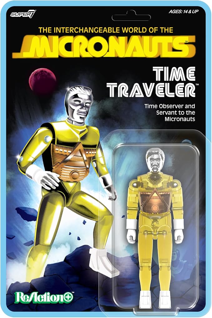 Super7 Reaction+ Micronauts Time Traveler (Translucent Yellow) - 4" Micronauts Action Figure with Accessories - Classic Cartoon Collectibles and Retro Toys