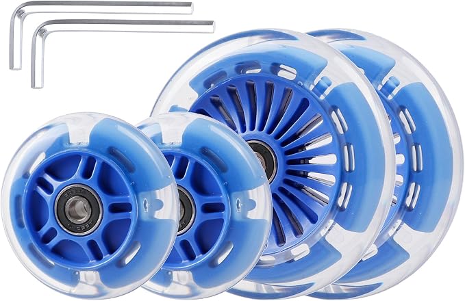 4-Pack Light Up Scooter Wheels - 120mm & 80mm White LED Replacement Wheel for Micro Mini Maxi Lascoota 3-Wheel Kick Scooter (Blue)