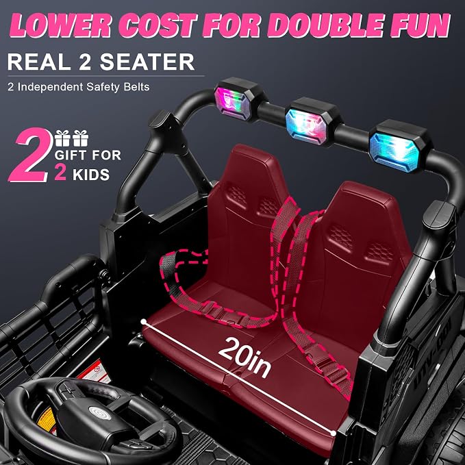 24V 2 Seater Ride on Car for Kids, MOEYURO 800W Powered UTV Toy, 5MPH Large Side by Side Electric Car w/Remote, Bluetooth, LED Light, 3 Speeds, Music, Spring Suspension, Storage, Black
