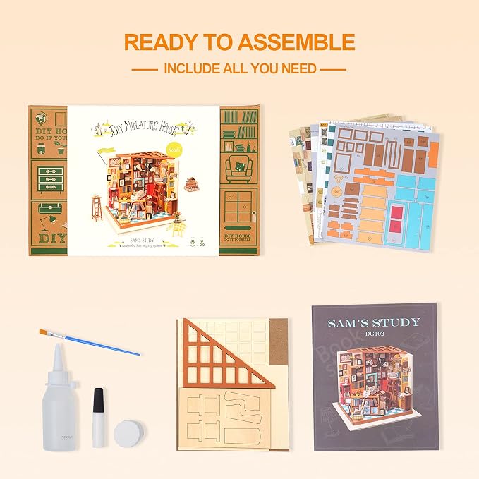 RoWood DIY Miniature Dollhouse Kit, 1:24 Scale Tiny House Building Kits - Sam's Study
