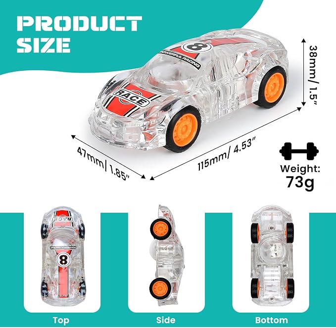 ZOHANINDL LED Light Up Pull Back Car Toys,Race Cars Toy (2 Pack),Car Body Glows-Batteries Included,Suitable for Toddlers 3 4 5 6 7 8 Year Old Kids for Boys and Girls Birthday Party Gift