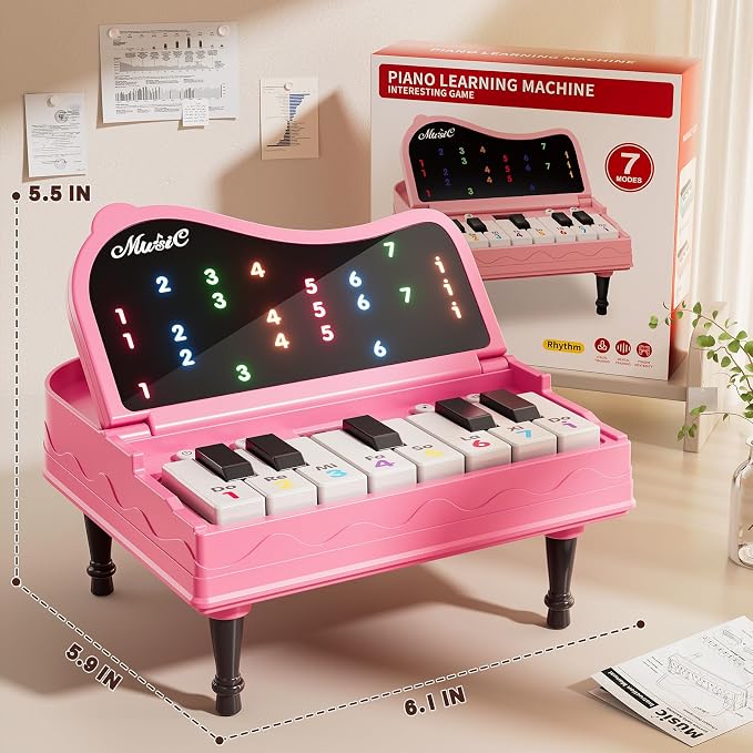 Piano for Kids, Piano Keyboard Learning Toys for Kids Boys Girls Ages 3 4 5 6 7 Year Old, 7 Modes Educational Toy Keyboard Piano with Light-Up Keys, Travel Piano Toy Music Rhythm Machine Birthday Gift