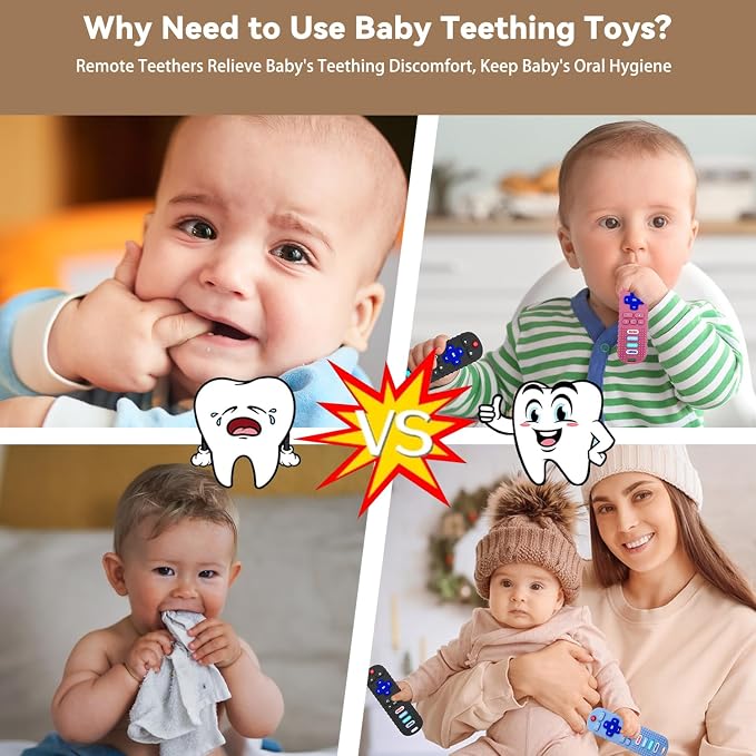 3 Pack Remote Control Shape Silicone Teethers for Babies Chew Toys, Teething Toys for Infant Toddlers,Baby Remote Control Toy, teethers for Babies 6-12 Months (Purple&Blue&Pink)