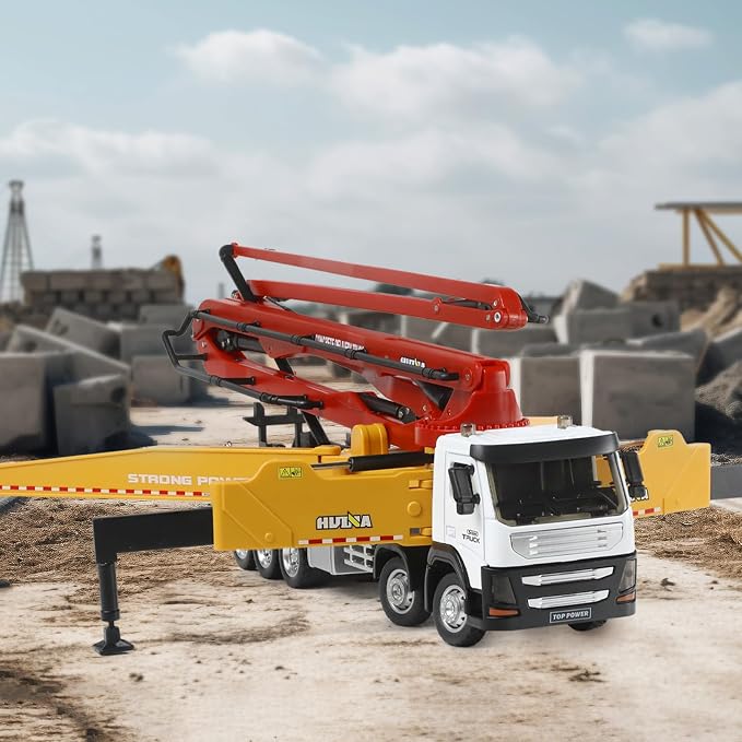 Concrete Pump Truck Toy, Cement Toy Truck Model with Extendable Working Cement Pump Arm, Bucket Construction Trucks Vehicle Toy Gifts for Boys Adult