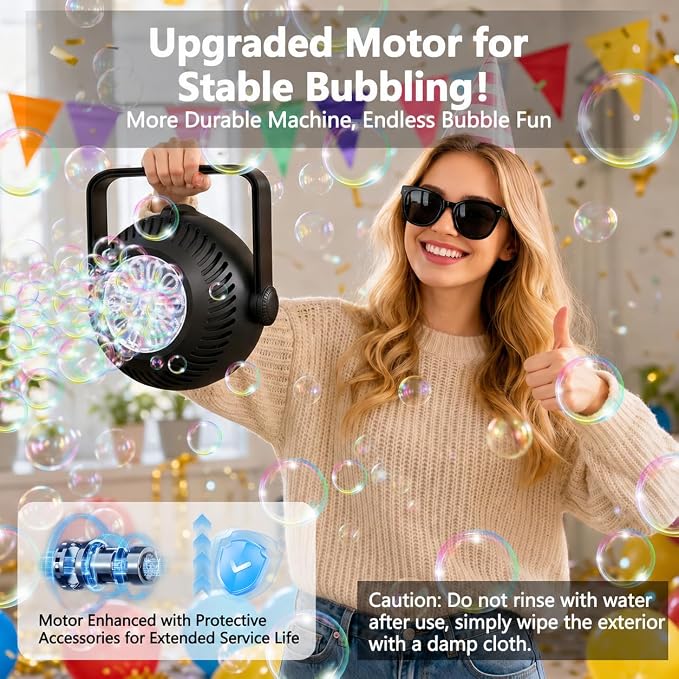 2026 Bubble Machine, 20000+ Bubbles Rechargeable Bubble Maker, Automatic Bubble Blower with Lights & 360° Adjustable Angle, Outdoor Bubble Toys Gifts for Kids, Birthday Parties, Backyard, Wedding