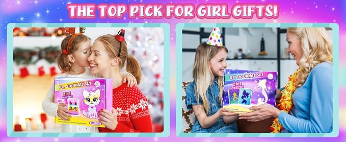 2-Pack DIY Journal Kit for Girls Ages 8-12 13 14 Year Olds, Birthday Gifts for Teen Girls, 110pcs Cute Scrapbook Supplies Stationary, Journaling Art Crafts Trendy Stuff for Kids, Cat Diary with Lock